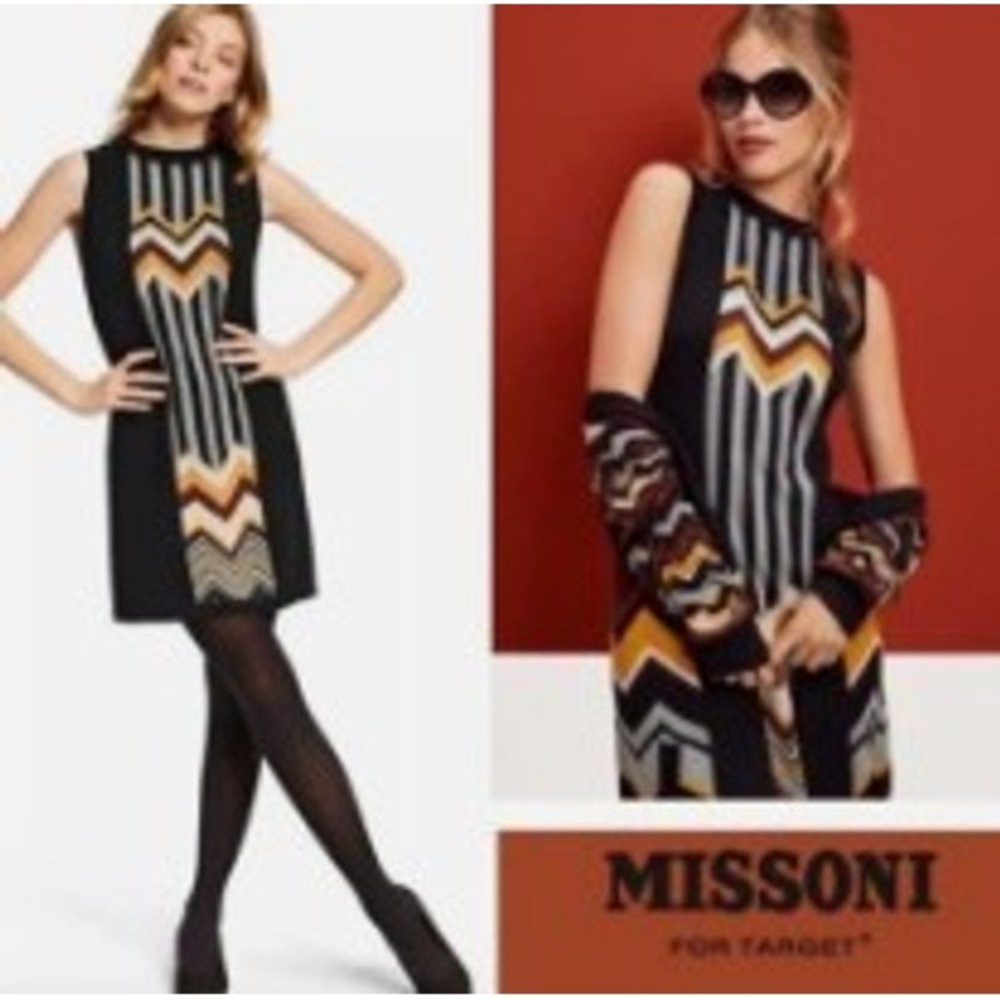 Missoni Target Black Sweater Dress Womens M Mini Patchwork Chevron Stripe Boho